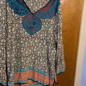 Tolani Black and Blue Floral Blouse